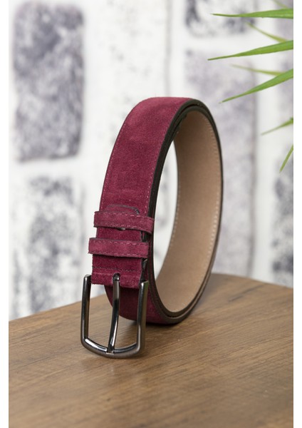 3.5 cm Bordo Süet Deri Kemer