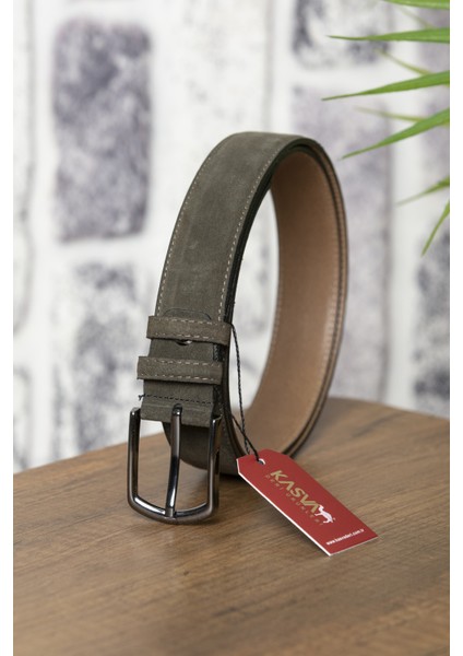 3.5 cm Koyu Vizon Süet Deri Kemer