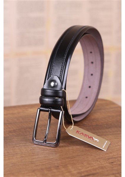 3.5 cm Siyah Desenli Deri Kemer