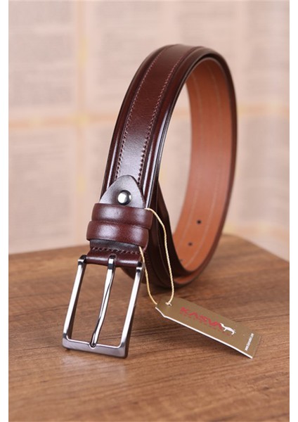 3.5 cm Kahve Desenli Deri Kemer