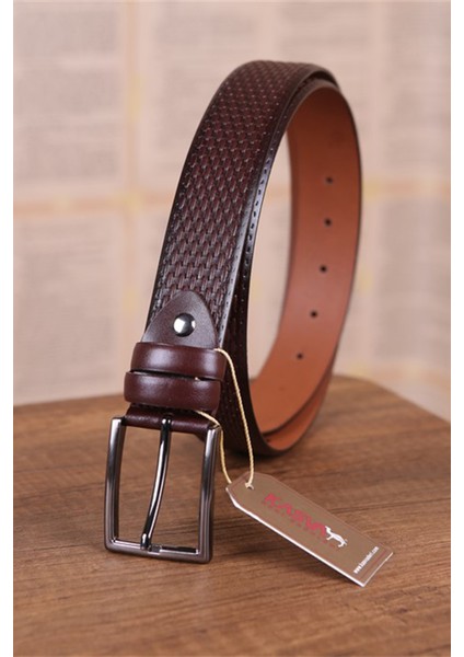 3.5 cm Kahve Desenli Deri Kemer