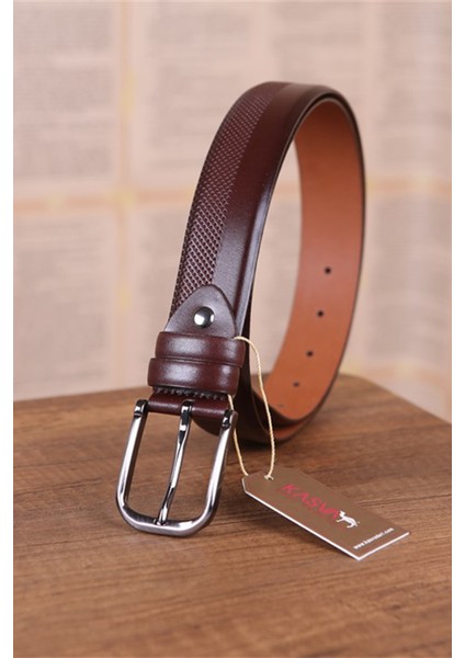 3.5 cm Kahve Desenli Deri Kemer