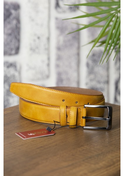 3.5 cm Hardal Sarısı Grayz Deri Kemer fiyatları