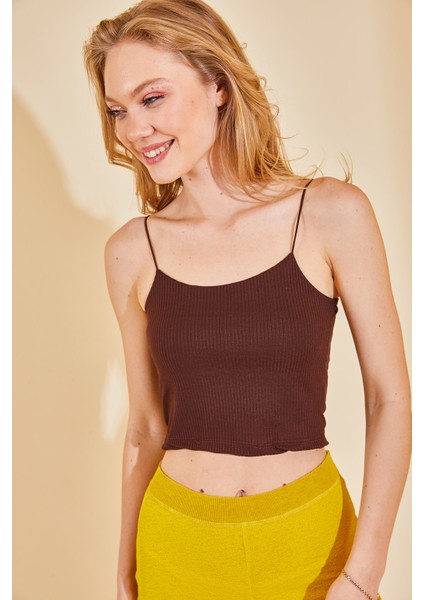 Kahverengi Askılı Kaşkorse Bluz 1KXK2-44682-18 fırsatları