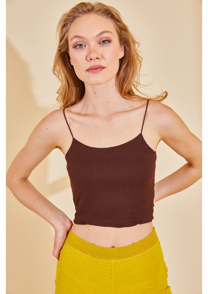 Kahverengi Askılı Kaşkorse Bluz 1KXK2-44682-18 fiyatları