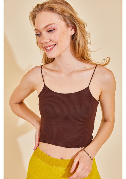 Kahverengi Askılı Kaşkorse Bluz 1KXK2-44682-18 modelleri