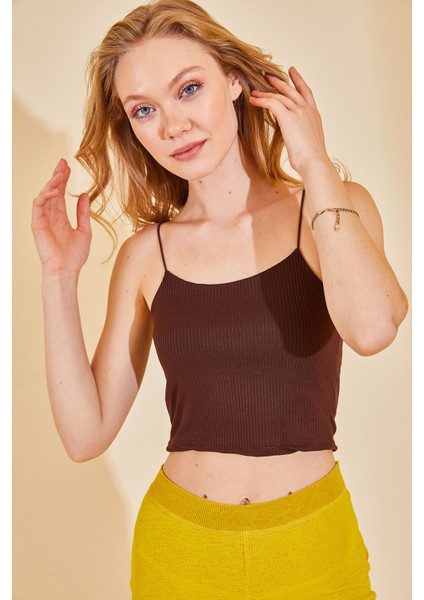 Kahverengi Askılı Kaşkorse Bluz 1KXK2-44682-18 indirimleri