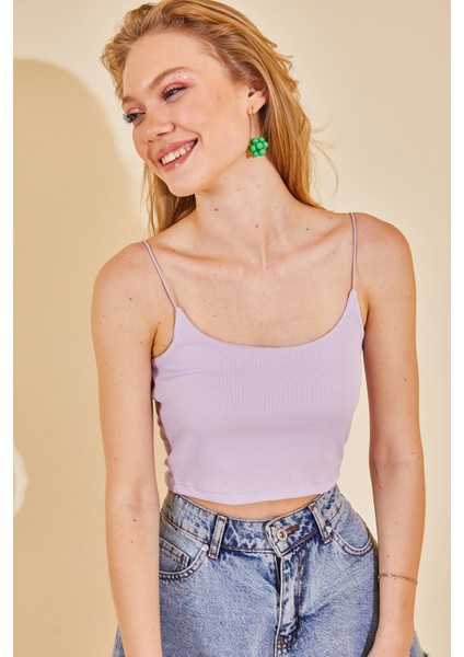 Lila Askılı Kaşkorse Bluz 1KXK2-44682-26