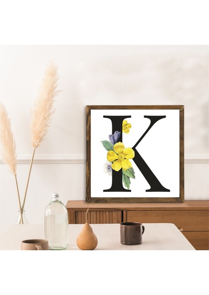 Masif Çerçeveli K Harfi Sanatsal Baskılı Tablo