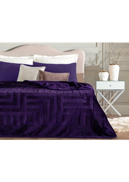 Clementine Vizon Emboss Çift Kişilik Battaniye - Mor
