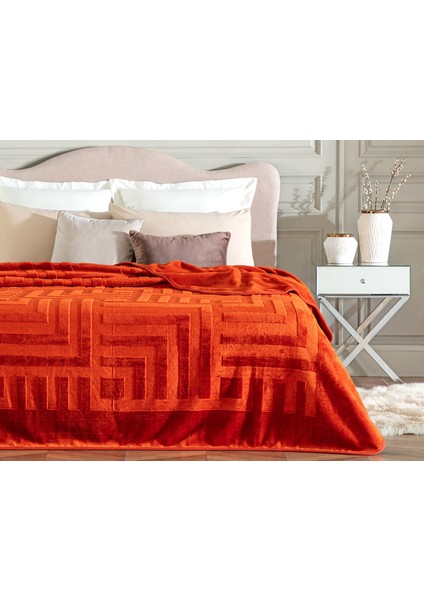 Clementine Vizon Emboss Çift Kişilik Battaniye - Turuncu