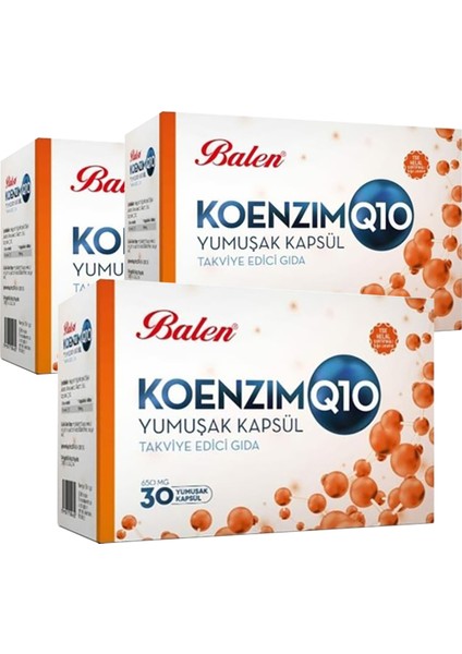 Koenzim Q10 Yumuşak Kapsül 650 mg x 30 Yumuşak Kapsül Coenzim Q10 3 Kutu