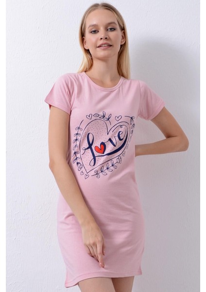 Pınkmark Kadın Pudra Baskılı Kısa Kollu Gecelik PMEL25548