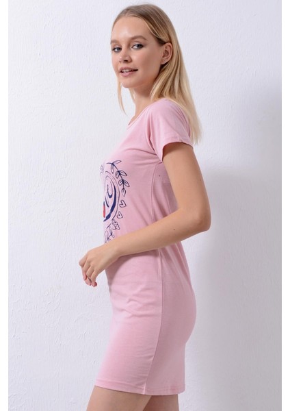 Pınkmark Kadın Pudra Baskılı Kısa Kollu Gecelik PMEL25548