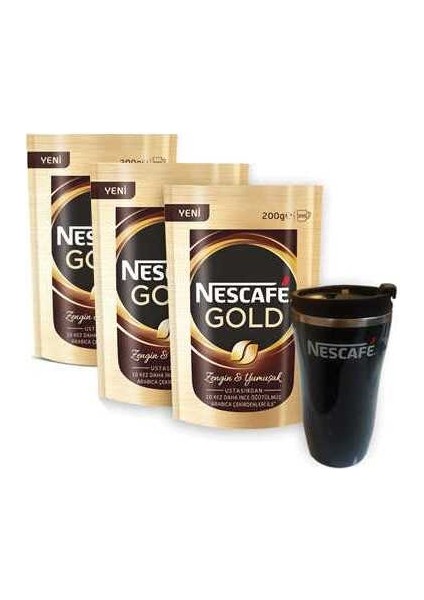 Set 3 Paket Nescafe Gold Eko Paket 200gr Thermomug Hediyeli