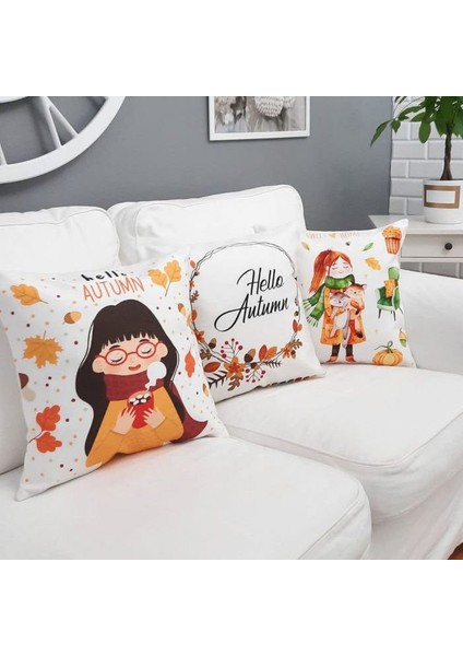 Sonbahar Temalı Kırlent Kılıfı 3'lü Kombin Set