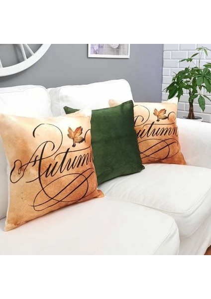 Sonbahar Temalı Kırlent Kılıfı 3'lü Kombin Set