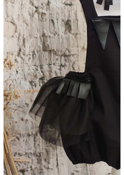 Cadılar Bayramı Siyah Deri Detaylı Bebek Kız Tulum ve Bandana fiyatları