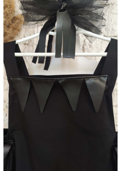 Cadılar Bayramı Siyah Deri Detaylı Bebek Kız Tulum ve Bandana modelleri