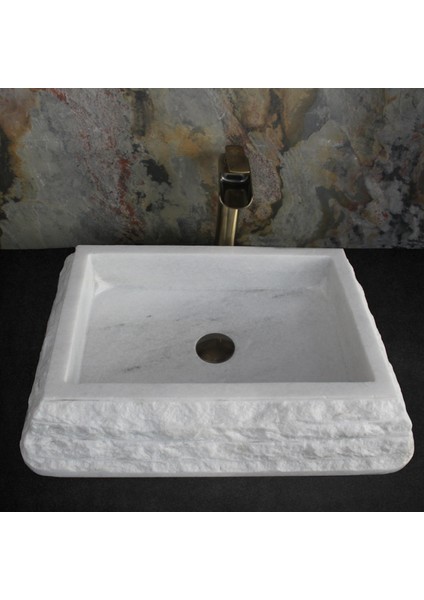 Beyaz Mermer Dışı Eğimli Patlatma Kare Lavabo fiyatları