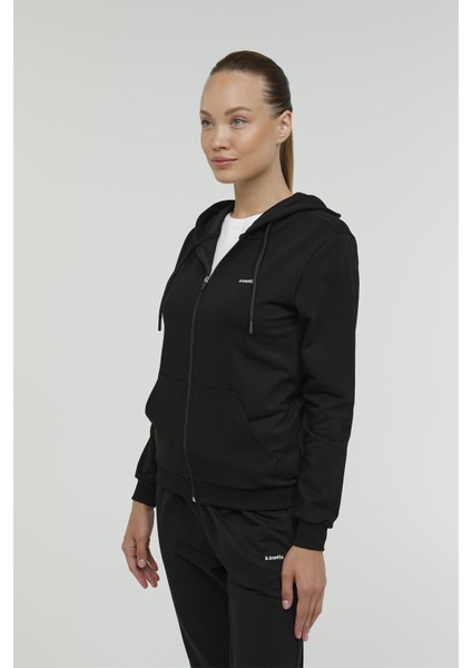 W-SN85 Basıc Full Zıp Hoo Siyah Kadın Eşofman Üstü