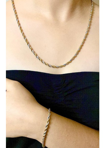 Burgu Halat Unisex Çelik Zincir Kolye ve Bileklik Set