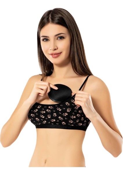 6335 Ip Askılı Pedli Desenli Bayan Büstiyer Yarım Atlet