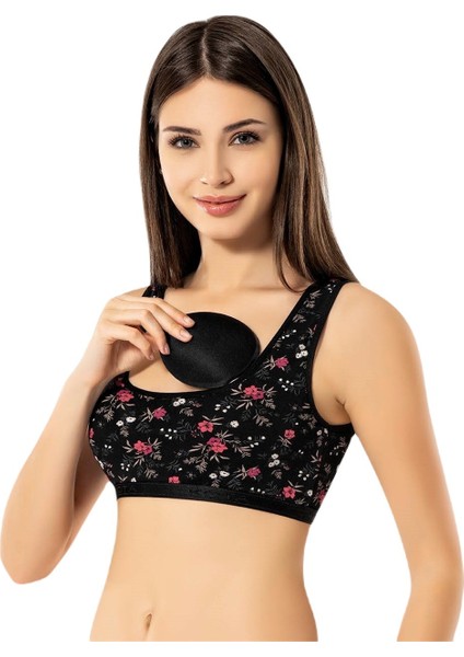 6336 Geniş Askı Desenli Pedli Bayan Büstiyer Yarım Atlet