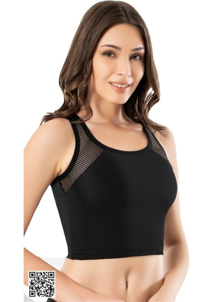 6375 Geniş Askılı Fileli Bayan Krop