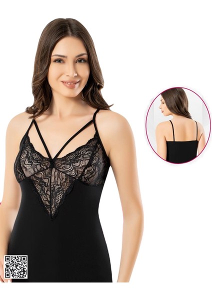 6384 Likralı Dantelli Çapraz Ip Askılı Bayan Atlet