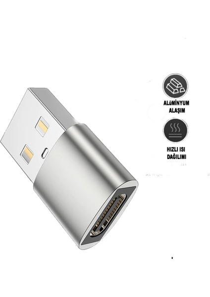 USB To Type-C Dişi Şarj ve Data Çevirici Dönüştürücü Adaptör Gümüş