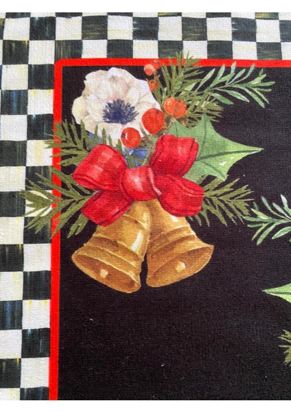 Mackenzie Model Yılbaşı Ekose Buketi Siyah 35 x 50 cm Mutfak Havlusu I El Havlusu I Kurulama Bezi