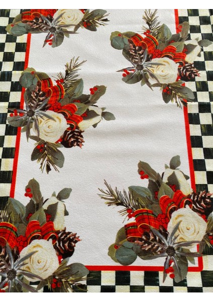 Mackenzie Model Yılbaşı Ekose Gül Buketi Beyaz 35 x 50 cm Mutfak Havlusu I El Havlusu I Kurulama Bez