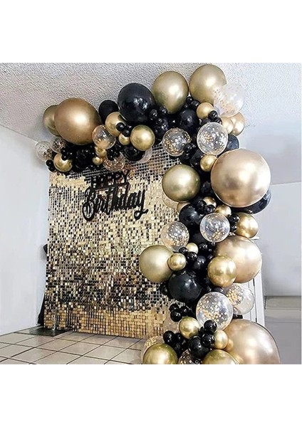 Siyah Altın Balon Konfeti Balon 50 Li