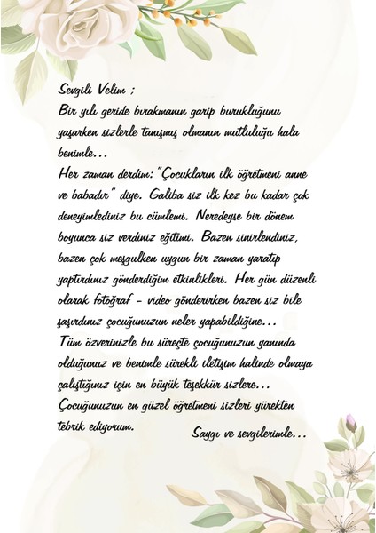 Okullar Için Tatil Velilere Mesaj Kartı (A5 - 24 Ad)