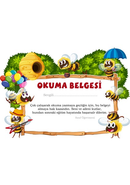 Okullar Için Okuma Belgesi(A4 - 12 Ad)