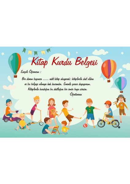 Okullar Için Kitap Kurdu Belgesi(A4 - 12 Ad)