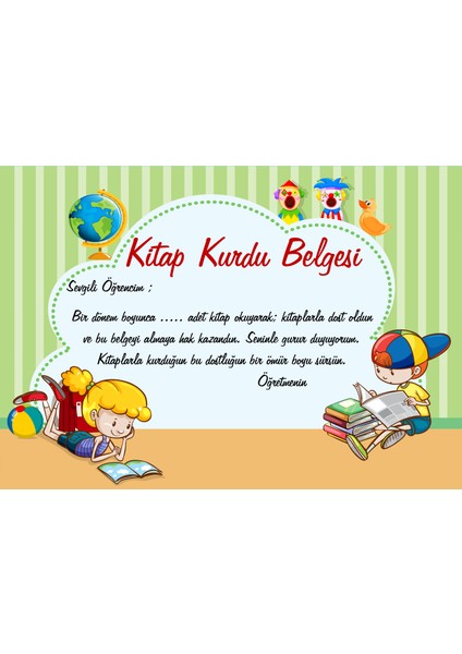 Okullar Için Kitap Kurdu Belgesi(A4 - 12 Ad)