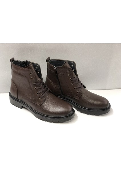 Deri Ortopedik Ipli Fermuarlı Kaymaz Taban Erkek Klasik Bot