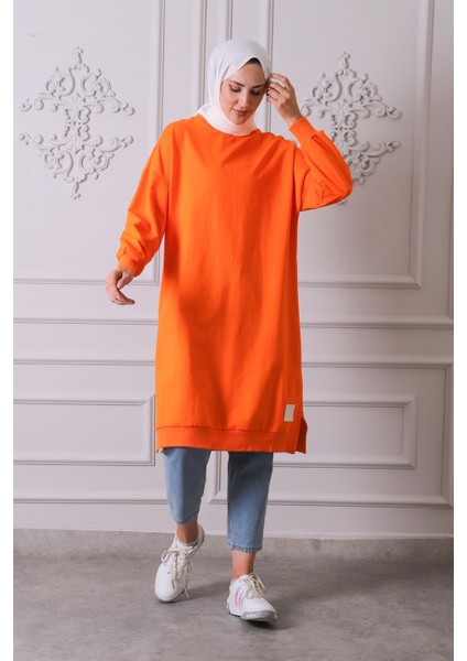 30645 Bisiklet Yaka 2 Iplik Uzun Diz Altı Tunik Orange