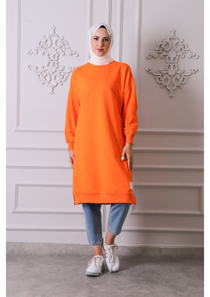 30645 Bisiklet Yaka 2 Iplik Uzun Diz Altı Tunik Orange