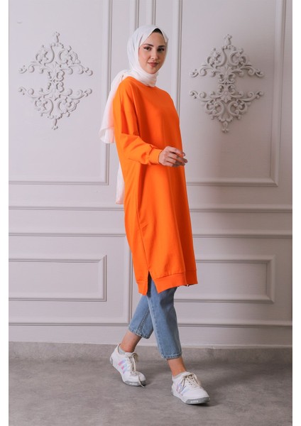 30645 Bisiklet Yaka 2 Iplik Uzun Diz Altı Tunik Orange