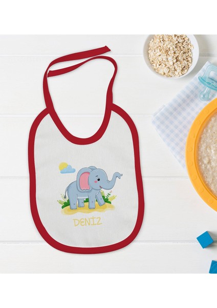 Kids Kişiye Özel Isimli Kırmızı Bebek Mama Önlüğü-19