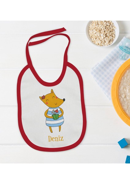Kids Kişiye Özel Isimli Kırmızı Bebek Mama Önlüğü-21