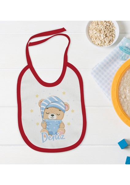 Kids Kişiye Özel Isimli Kırmızı Bebek Mama Önlüğü-7