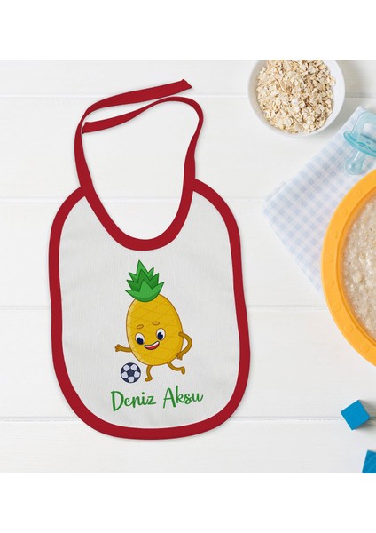 Kids Kişiye Özel Futbol Tasarımlı Kırmızı Bebek Mama Önlüğü-3