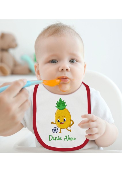 Kids Kişiye Özel Futbol Tasarımlı Kırmızı Bebek Mama Önlüğü-3 fiyatları