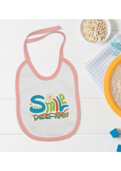 Kids Kişiye Özel Pembe Bebek Mama Önlüğü - Model 140