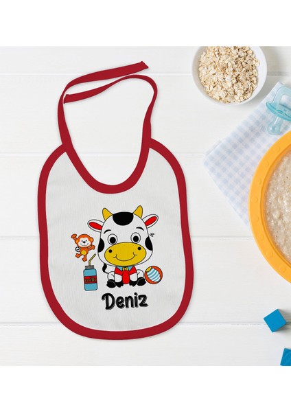 Kids Kişiye Özel Isimli Kırmızı Bebek Mama Önlüğü-34