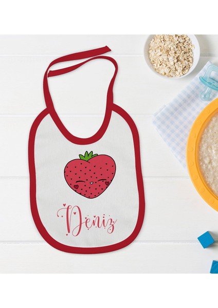 Kids Kişiye Özel Isimli Kırmızı Bebek Mama Önlüğü-35